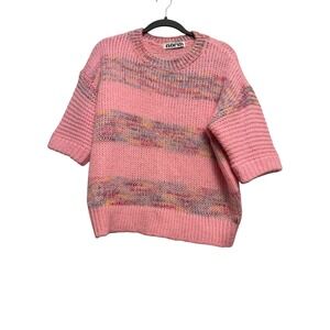 One Eleven North Small Pink‎ Space Dye Striped Short Sleeve Chunky Knit Sweater